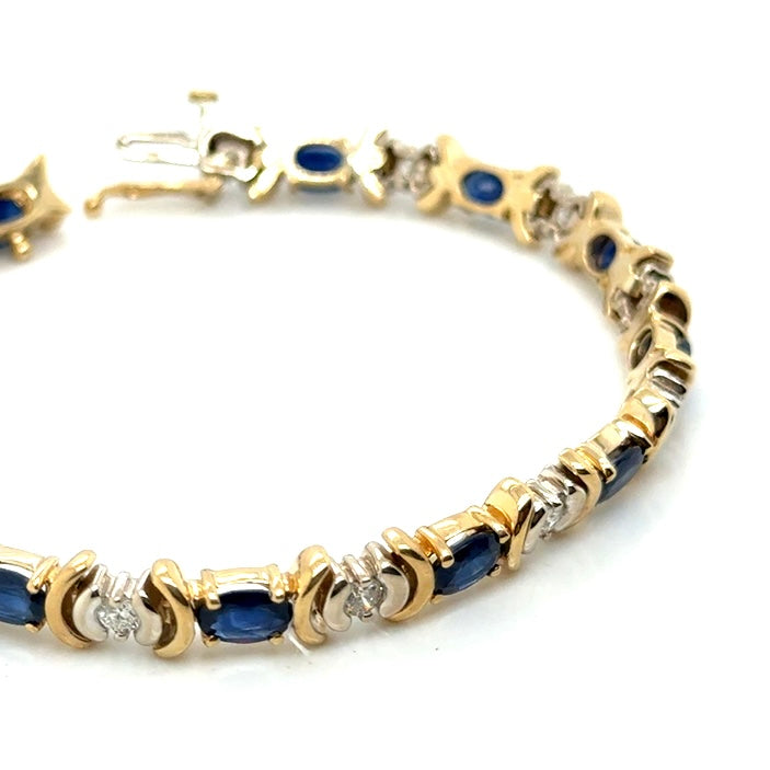 14k Yellow and White Gold Genuine Sapphire and 0.85 CT TW Diamonds Bracelet