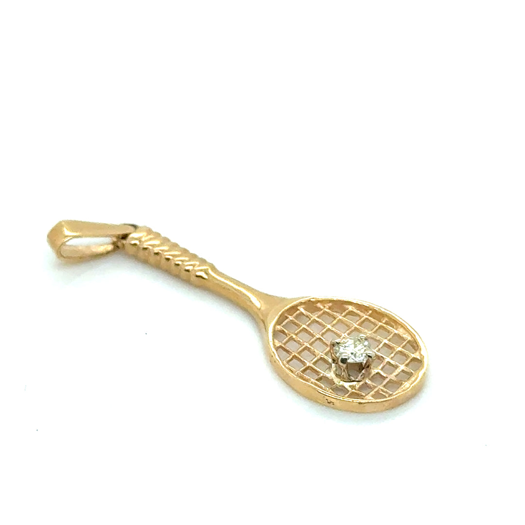 14k Yellow Gold Racket Diamond Pendant