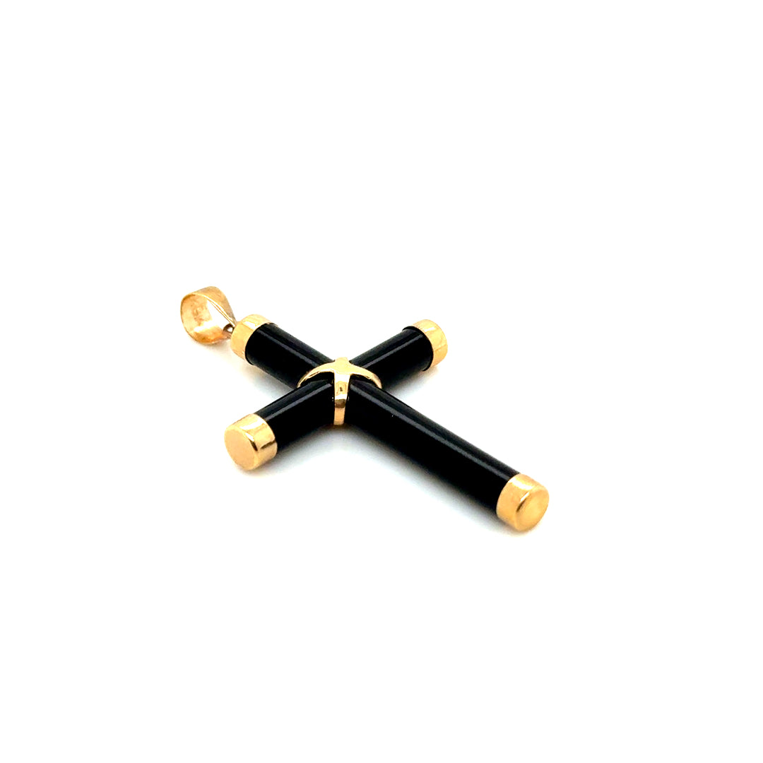 14k Yellow Gold Onyx Cross Pendant