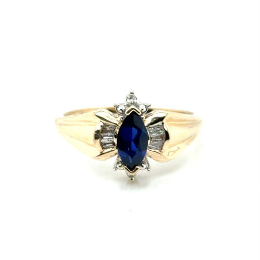 10k Yellow Gold Lab Grown Sapphire and Diamond Women’s Ring