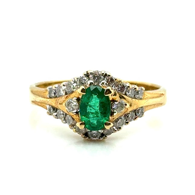 14k Yellow Gold Emerald and Diamonds Ring