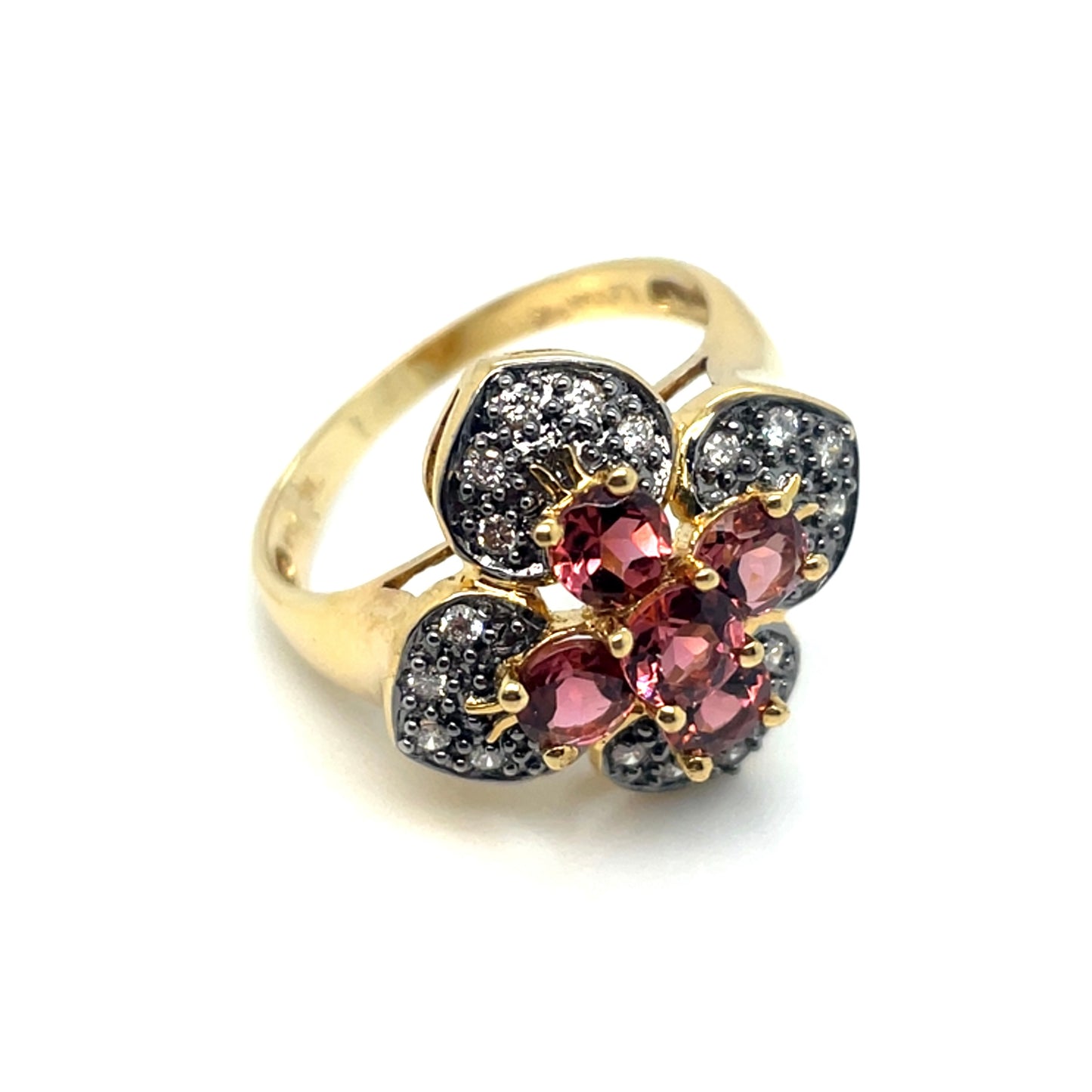 LeVian 18k Yellow Gold and Black Rhodium Pink Tourmaline and 0.30 CT TW Diamonds Ring