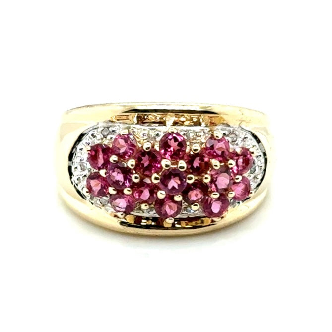 14k Yellow Gold Pink Tourmaline and Diamond Ring