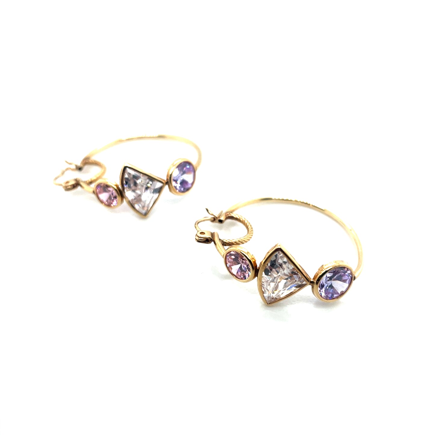 14k Yellow Gold Pink, White and Purple Cubic Zirconia Earrings