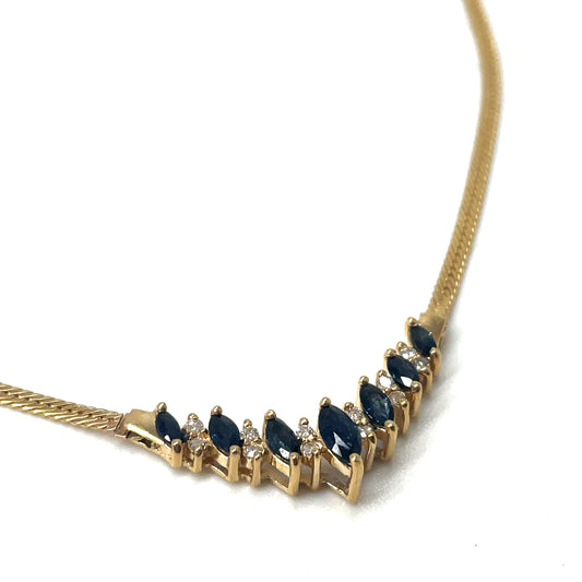 14k Yellow Gold Sapphire and 0.25 CT TW Diamond Necklace