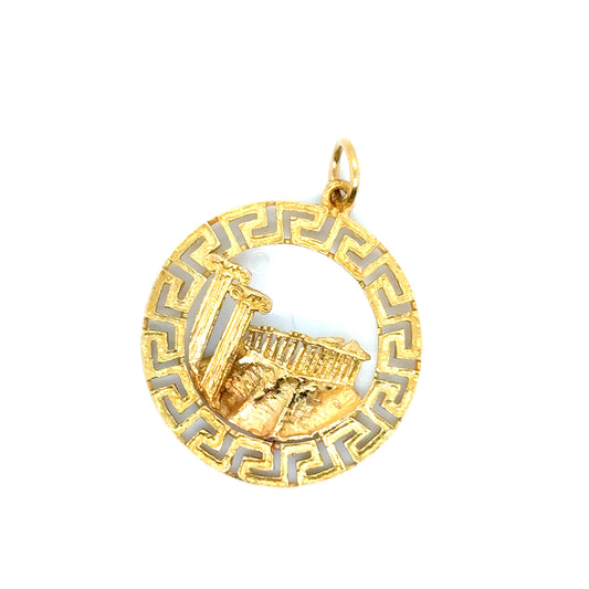 New 18k Yellow Gold 3D Greek Parthenon Medallion Pendant