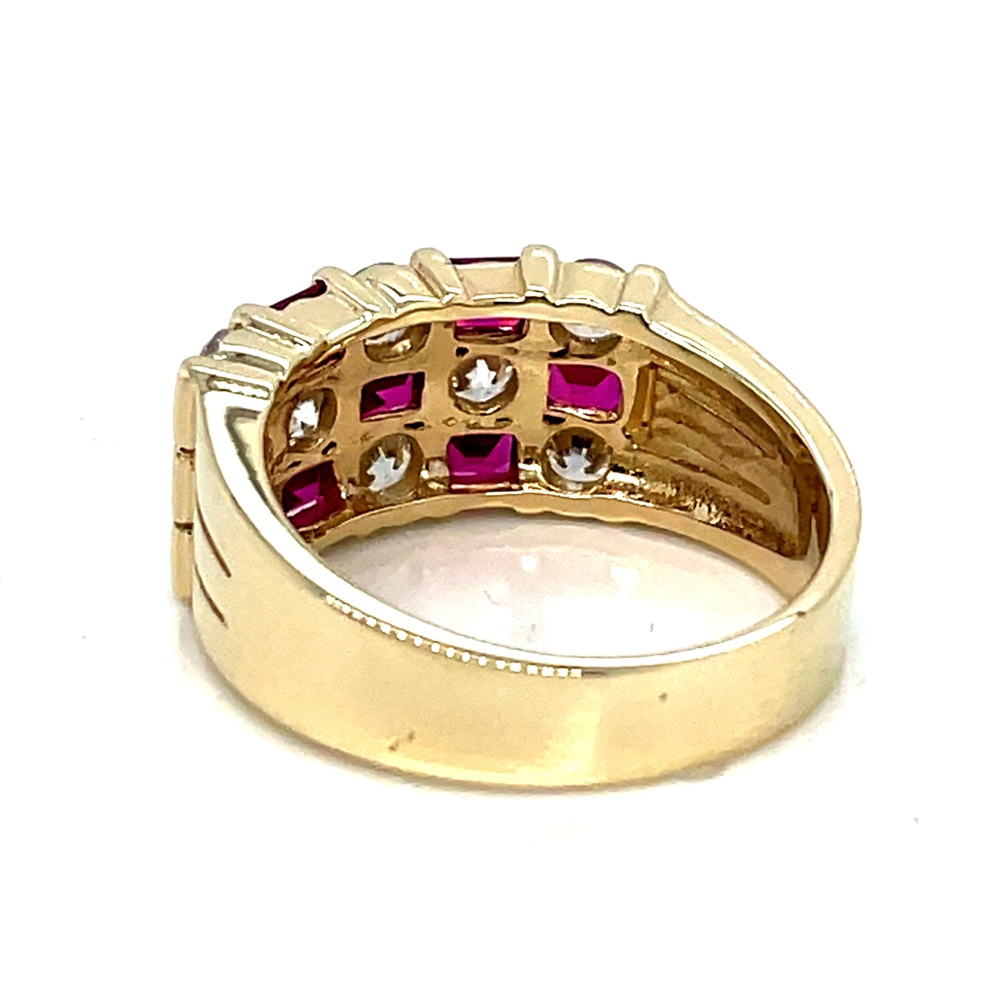 14k Yellow Gold Ruby and Cubic Zirconia Ring