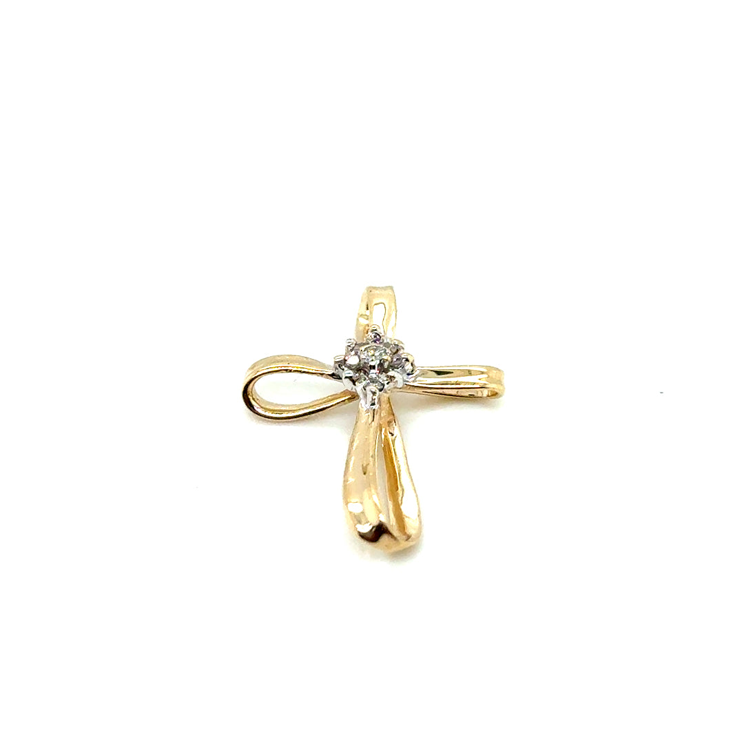New 10k Yellow Gold Diamond Cross Pendant