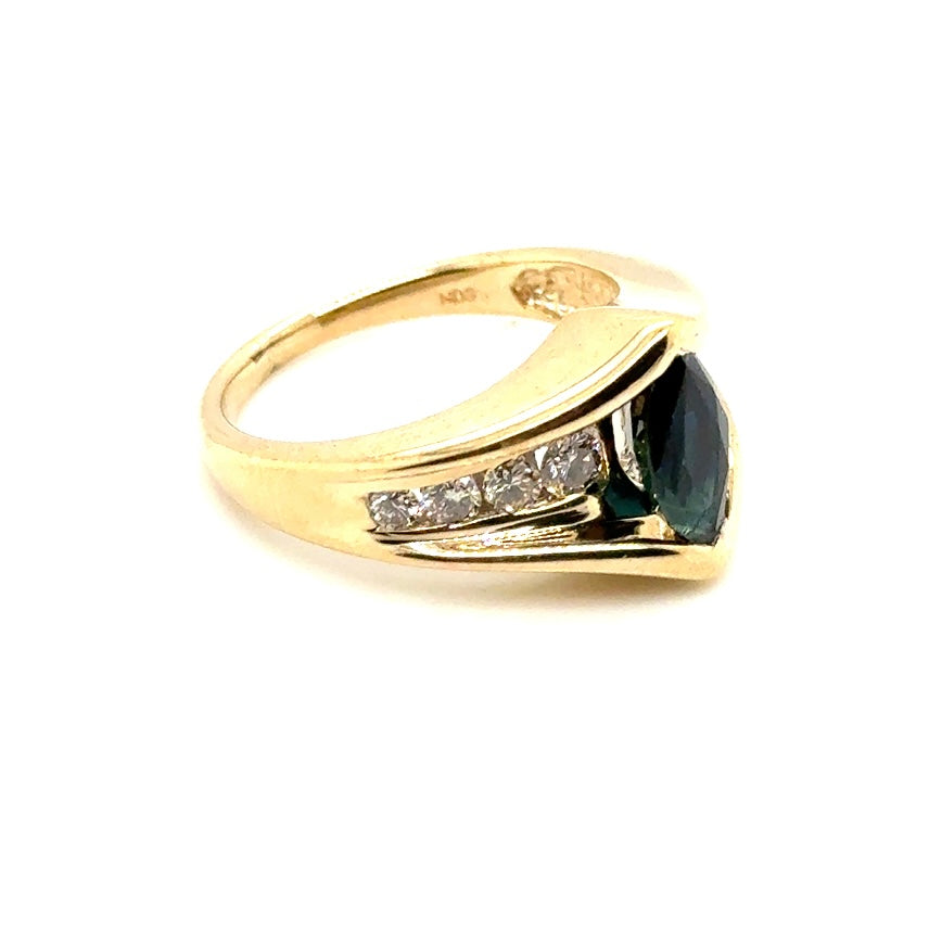 14k Yellow Gold Genuine Sapphire and 0.35 CT TW Diamond Ring
