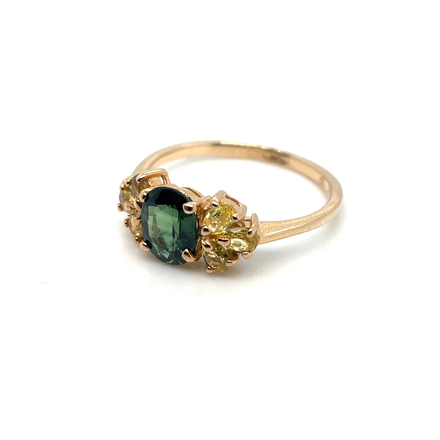14k Yellow Gold Green Tourmaline and Lemon Quartz Ring