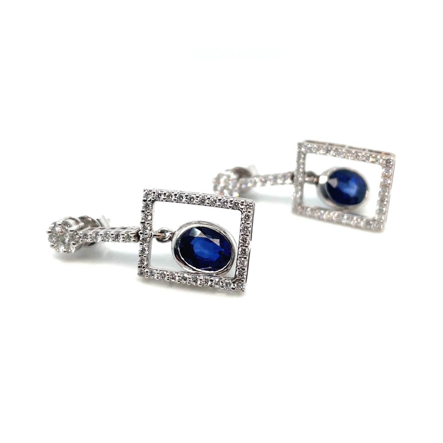 21k Rhodium Plated Sapphire and 2.3 CT TW Diamonds Earrings
