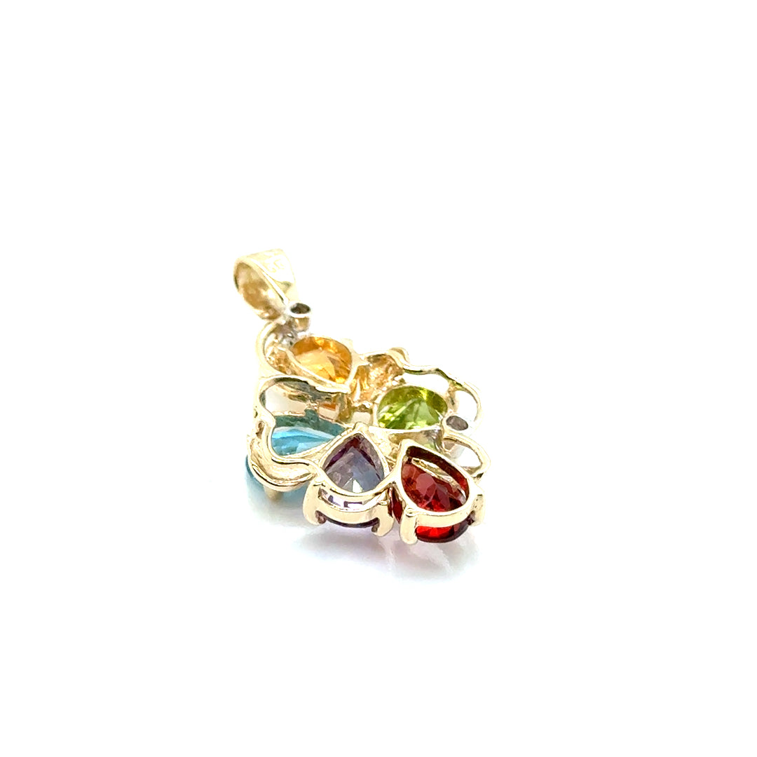 14k Yellow Gold Citrin, Garnet, Peridot, Topaz, Amethyst and Diamond Pendant