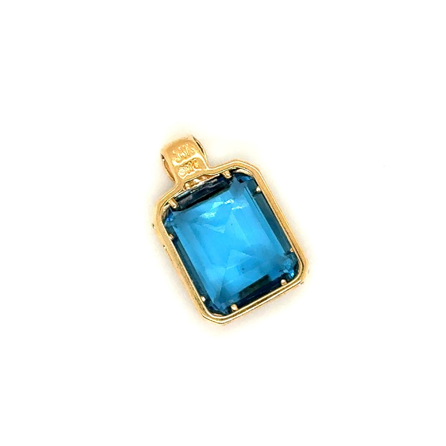 New 14k Yellow Gold Sky Blue Rectangle Topaz Pendant