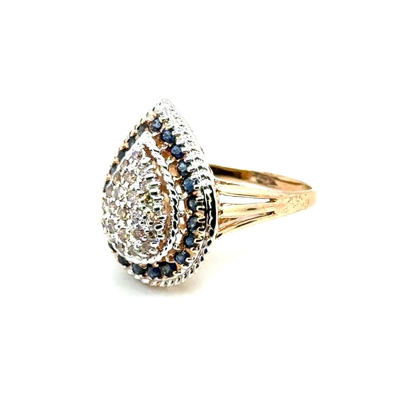14k Yellow Gold Genuine Sapphire and 0.50 CT TW Diamond Tear Ring