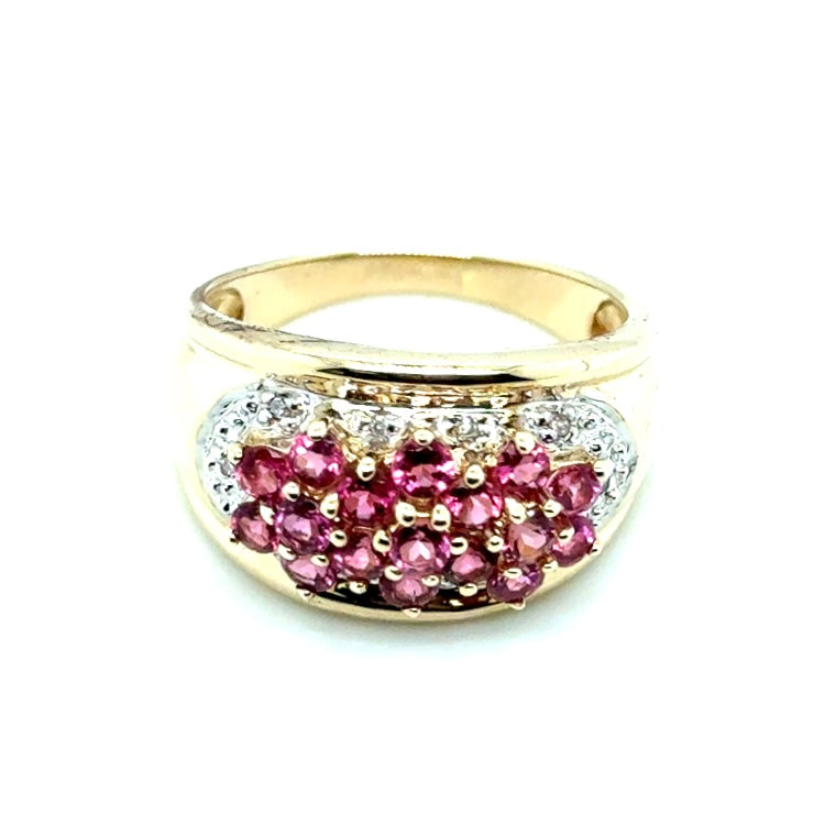 14k Yellow Gold Pink Tourmaline and Diamond Ring