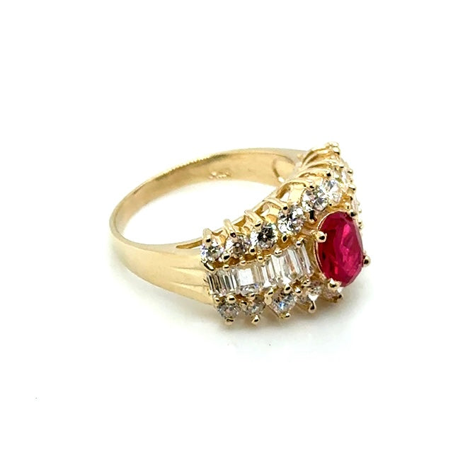 14k Yellow Gold CZ & Ruby Lady’s Cocktails Ring