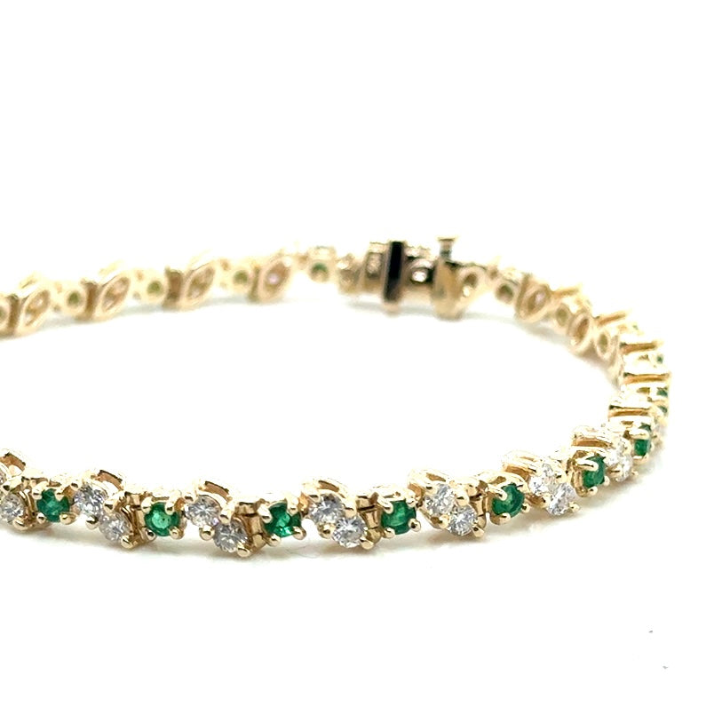 New 14k Yellow Gold Colombian  Emerald & 2.40 CT TW Diamond Bracelet