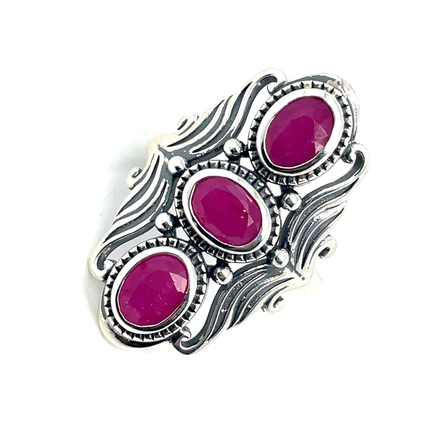 Ruby 3 Stone Ring in Sterling Silver
