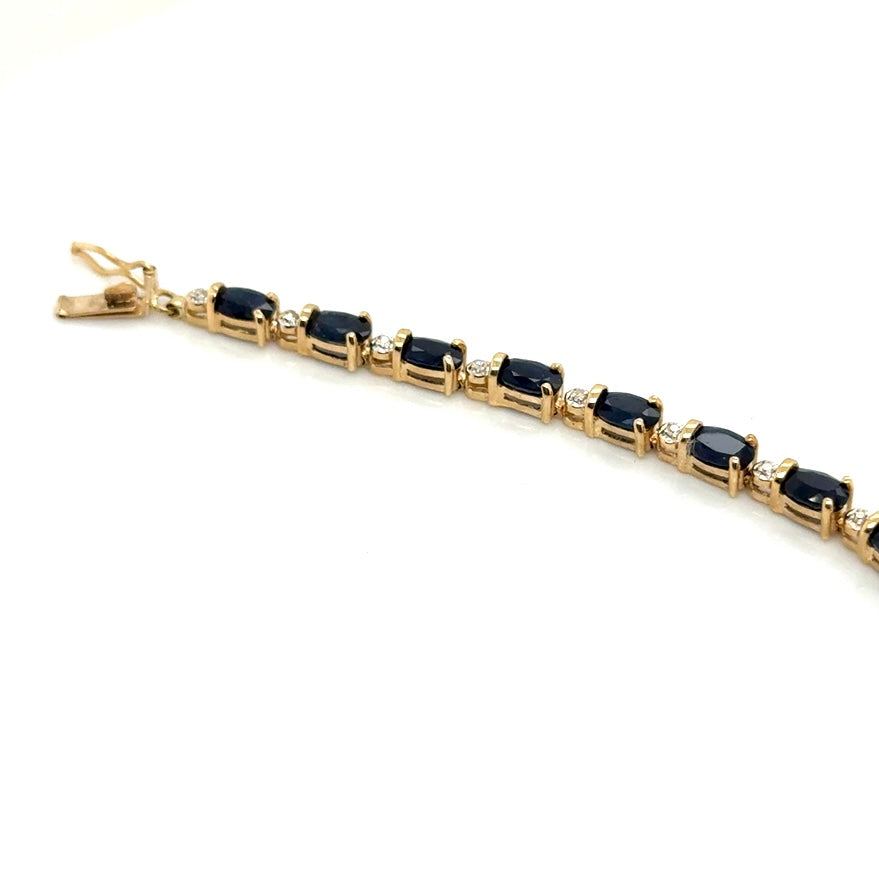 14k Yellow Gold Genuine Sapphire and Diamond Bracelet