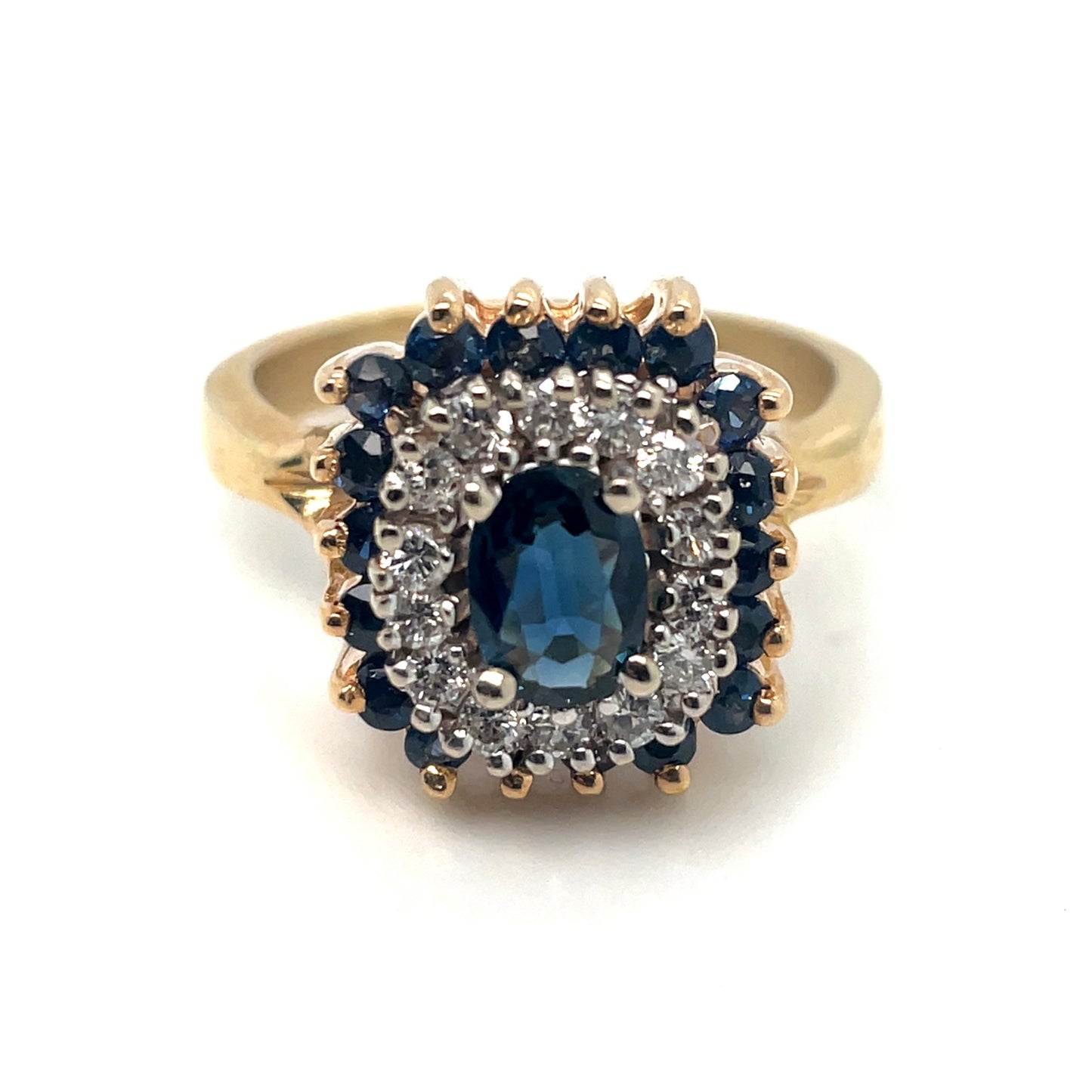 14k Yellow Gold Sapphire Diamonds Ring