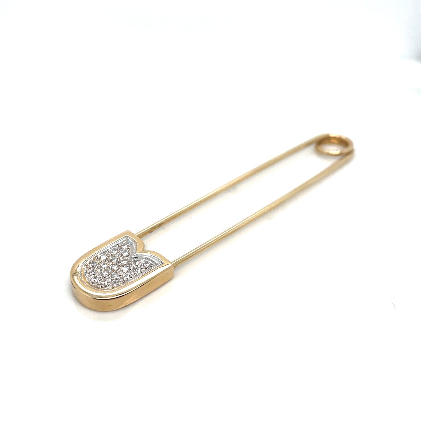 14K Yellow Gold 2-Tone Diamonds Pave Set Safety Pin
