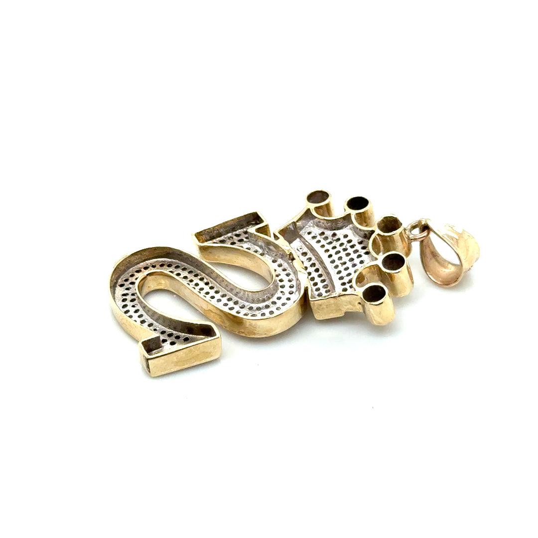 14k Yellow Gold Letter “S” 1.80 CT TW Diamonds with Crown Pendant