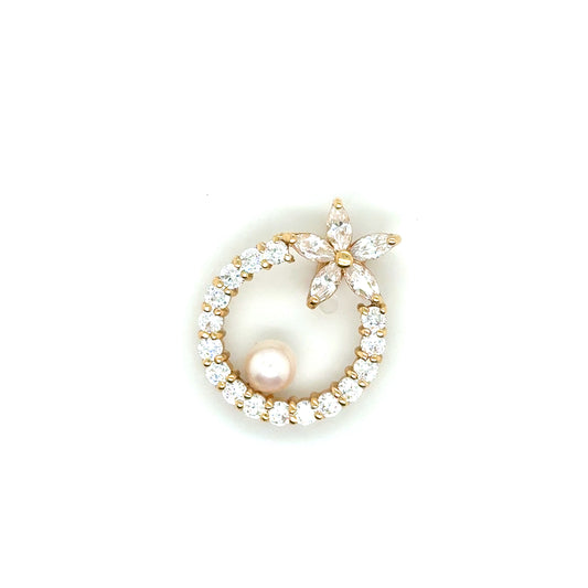 14k Yellow Gold Pearl and Cubic Zirconia Pendant