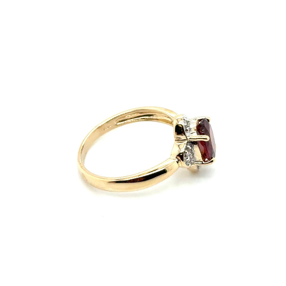 New 14k Yellow Gold Diamond & Natural Garnet Ring