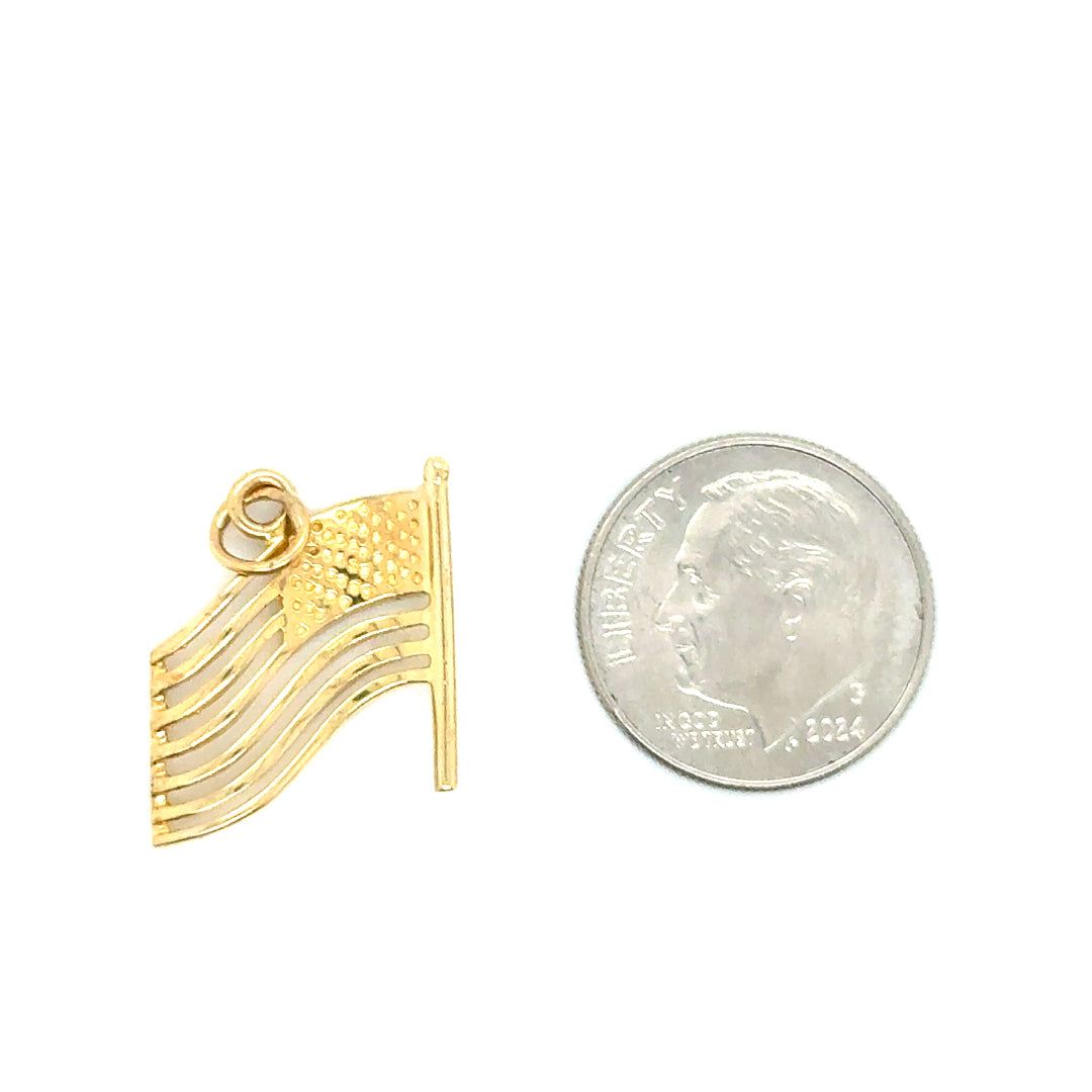 New 14k Yellow Gold American Flag Pendant