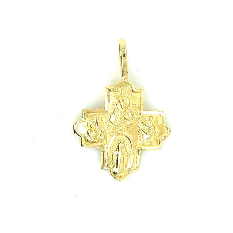 14k Yellow Gold Four Way Cross Medal Pendant