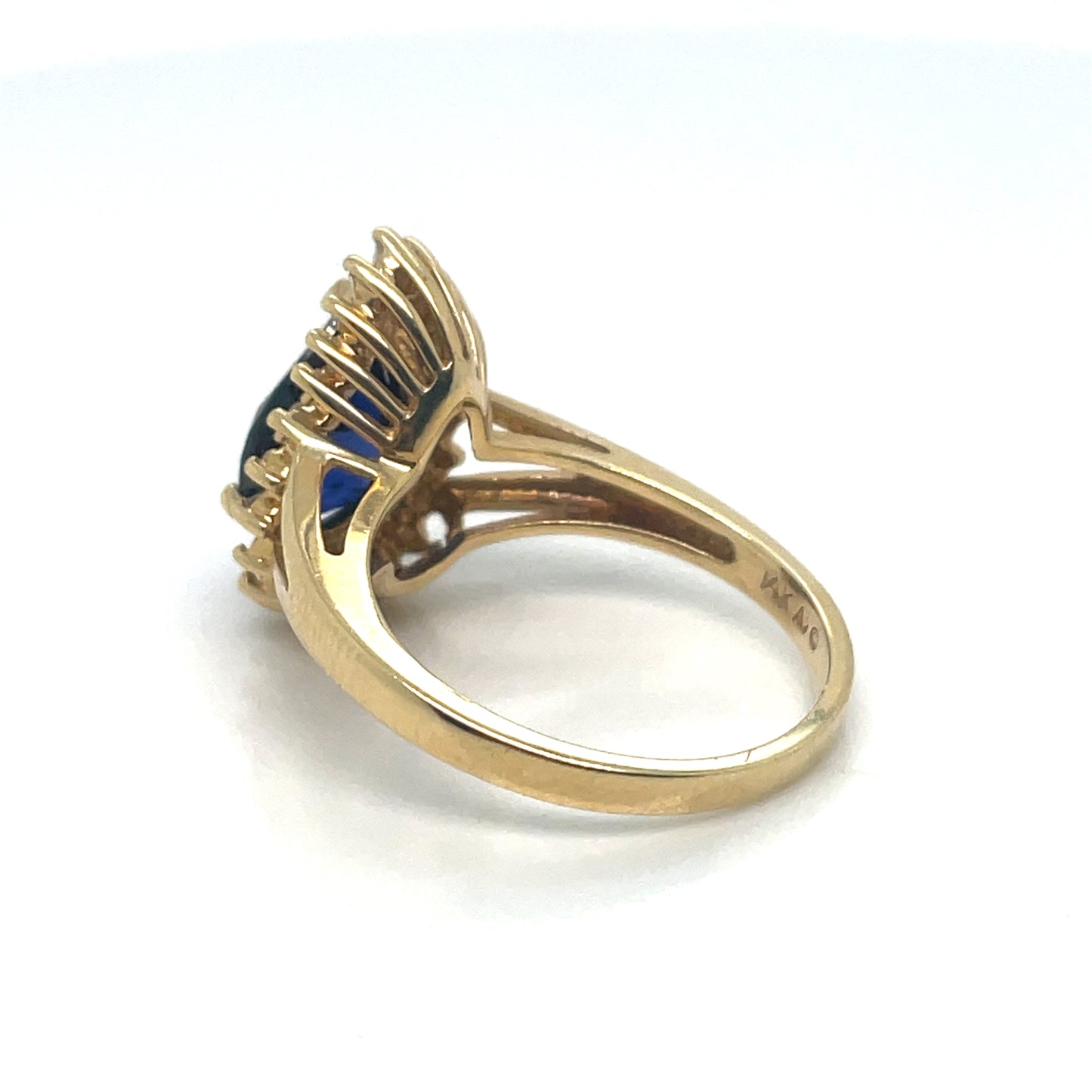 14k Yellow Gold Lab Created Sapphire Diamonds Ring