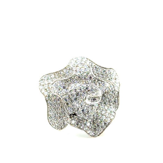 New 10k White Gold CZ Flower Ring