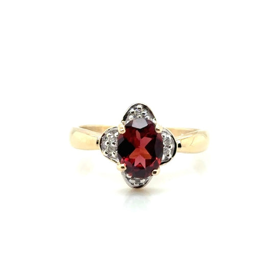 New 14k Yellow Gold Diamond & Natural Garnet Ring