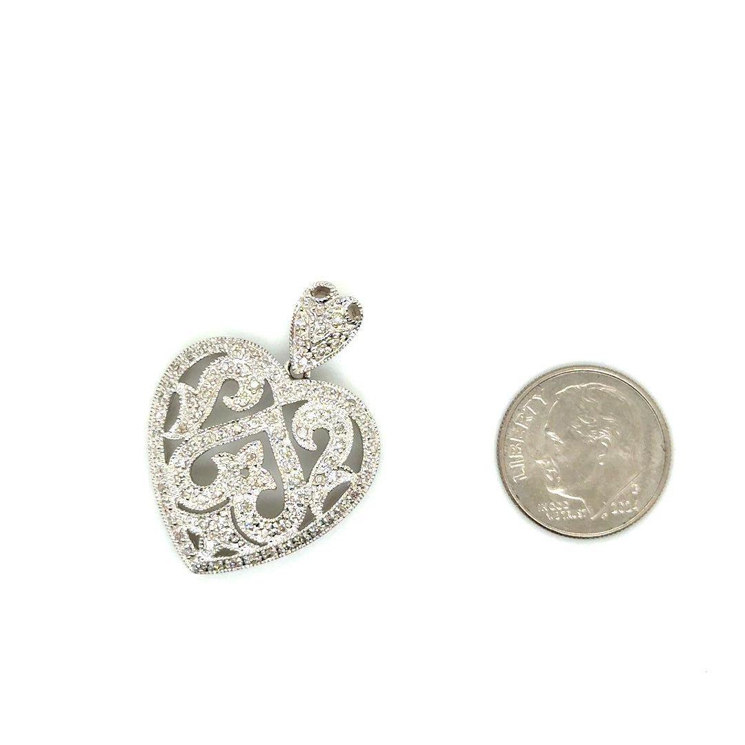 14k White Gold 1 CT TW Diamond Heart Pendant