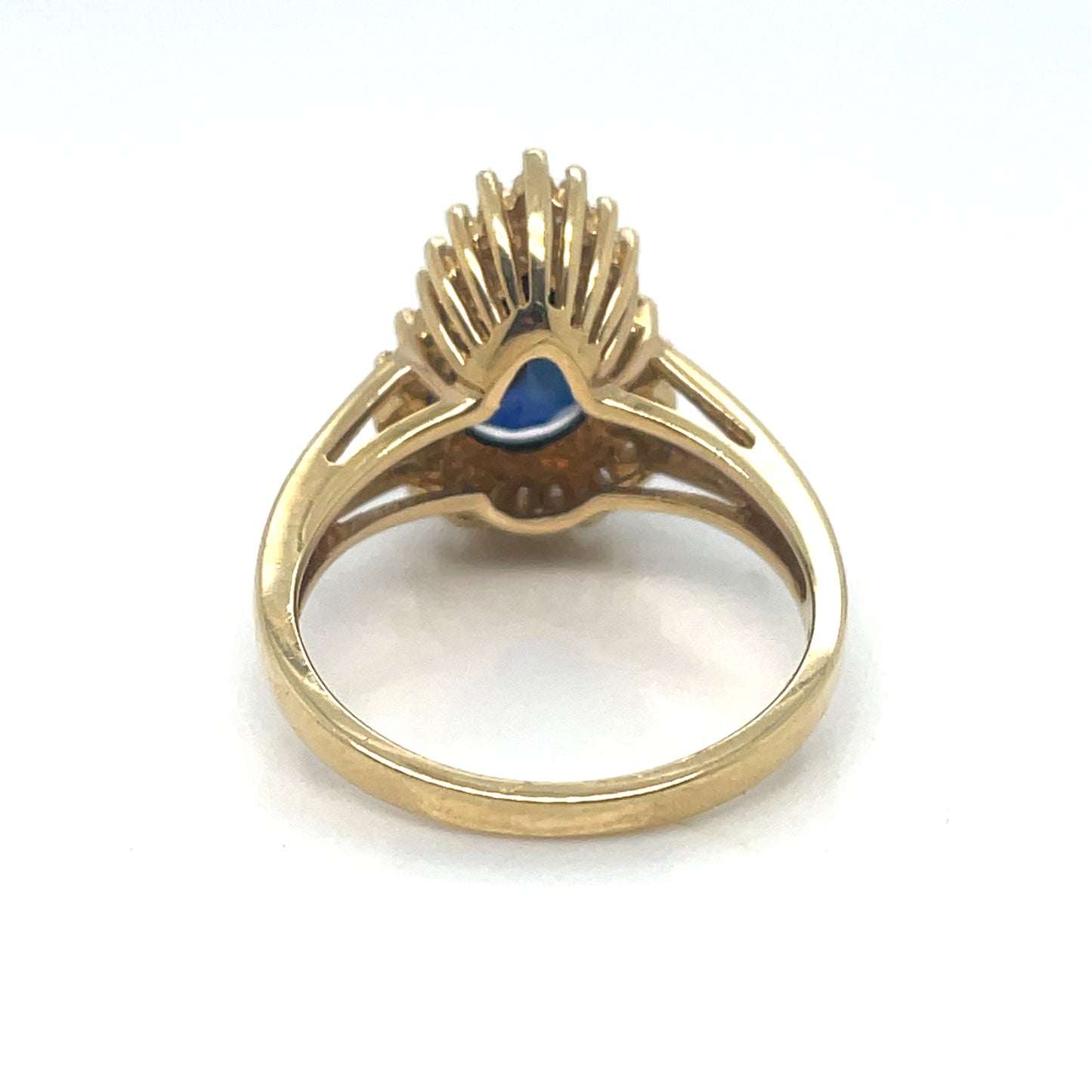 14k Yellow Gold Lab Created Sapphire Diamonds Ring