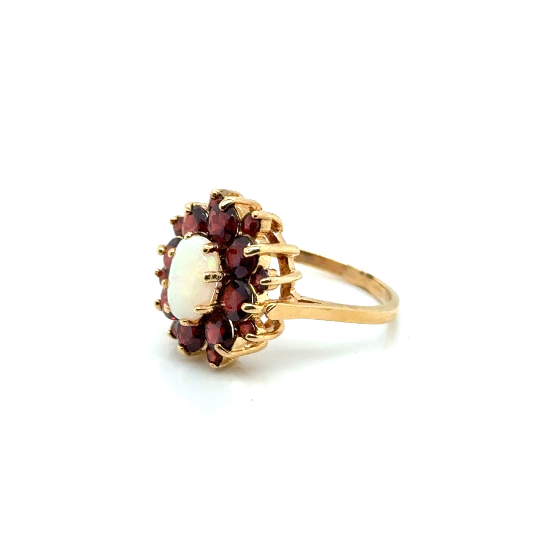 New 14k Yellow Gold Opal & Mozambique Garnet & Pink Tourmaline Ring