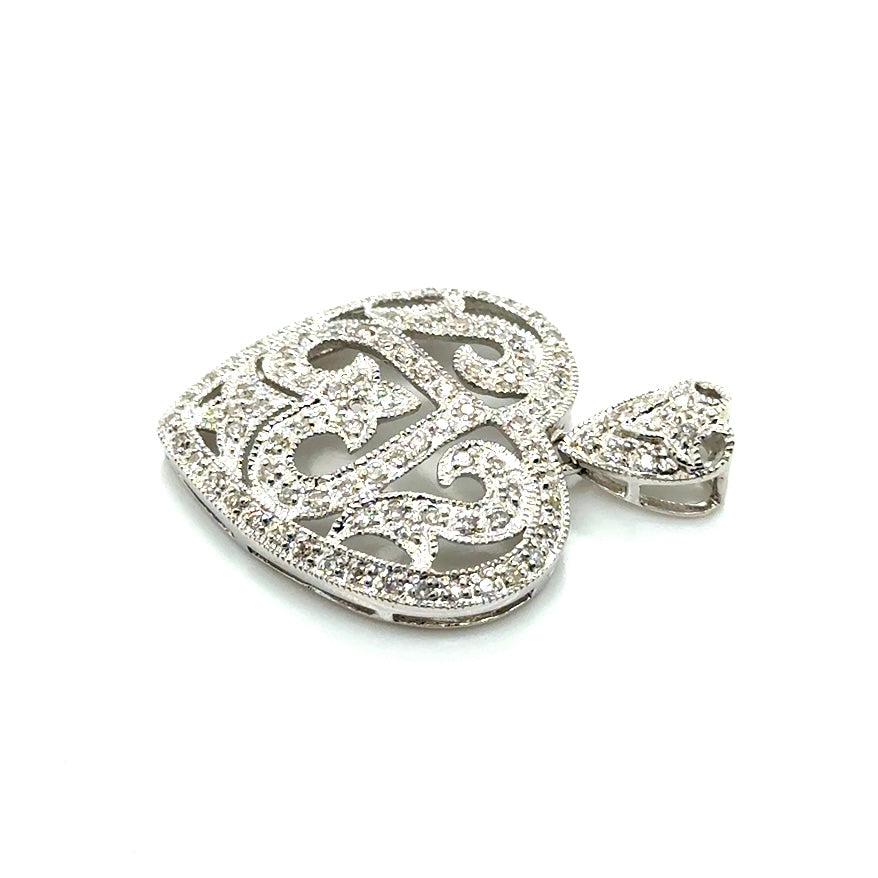 14k White Gold 1 CT TW Diamond Heart Pendant