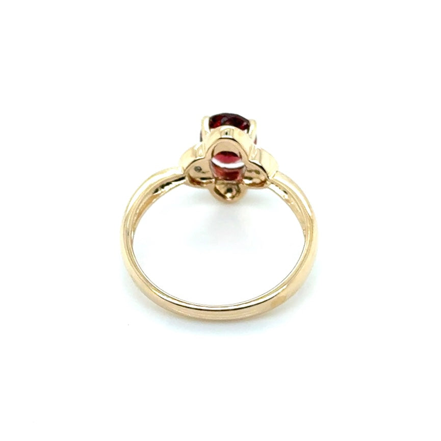 New 14k Yellow Gold Diamond & Natural Garnet Ring