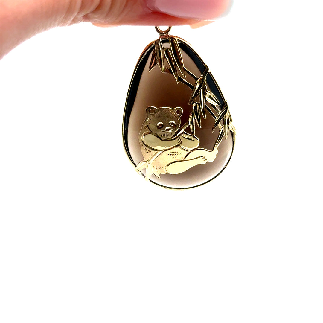 New 14k Yellow Gold Smoky Quartz Panda Pendant