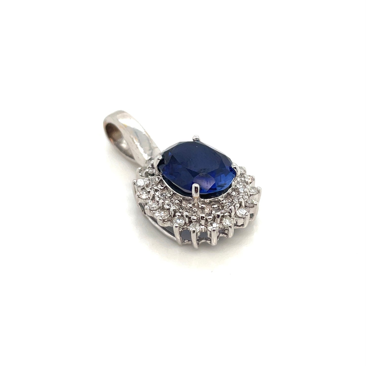 14k White Gold Synthetic Sapphire Diamonds Pendant