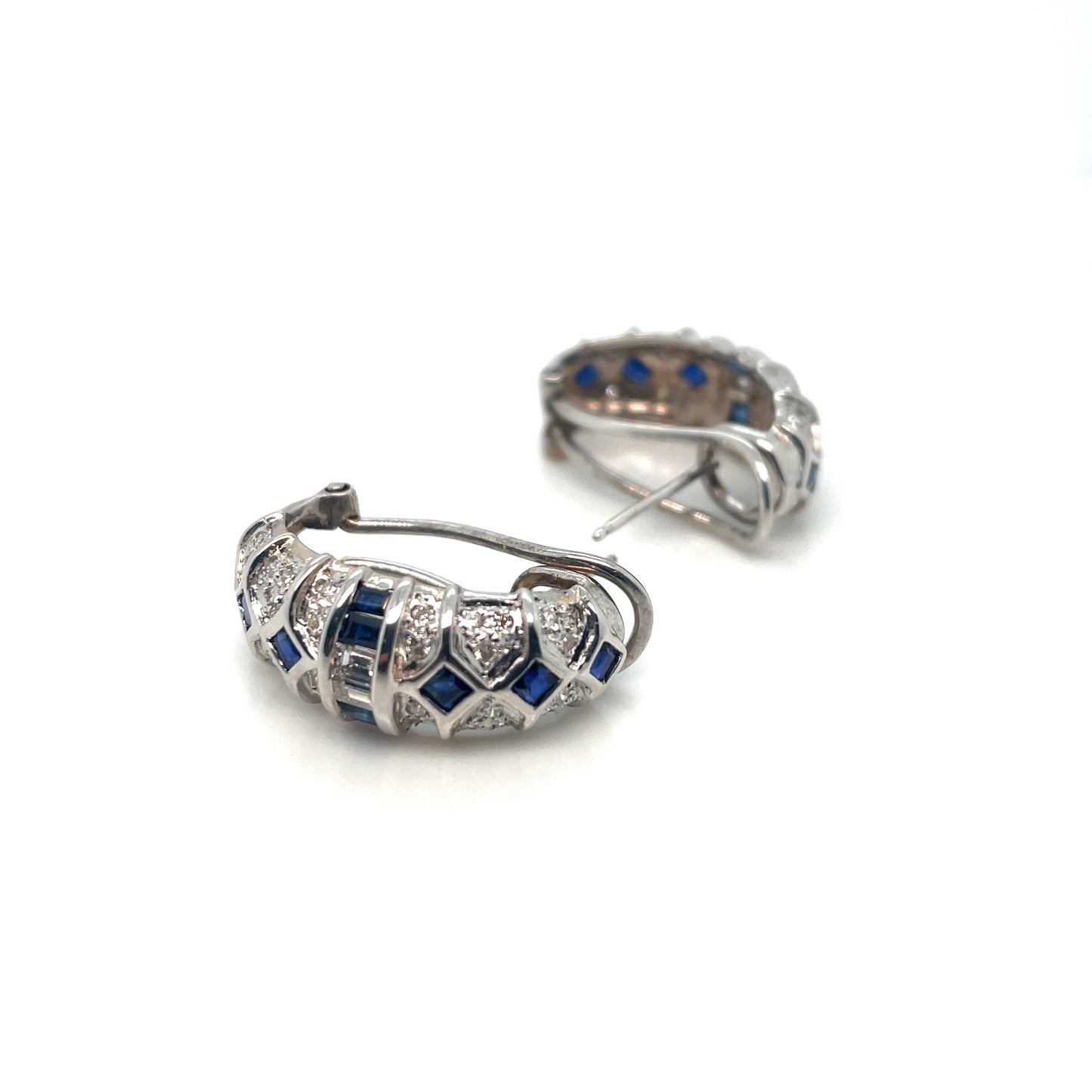14k Yellow Gold Rhodium Plated Sapphire and Diamonds Earrings