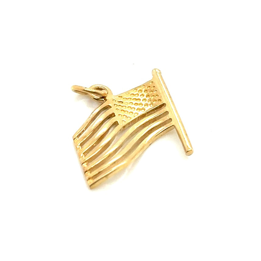 New 14k Yellow Gold American Flag Pendant