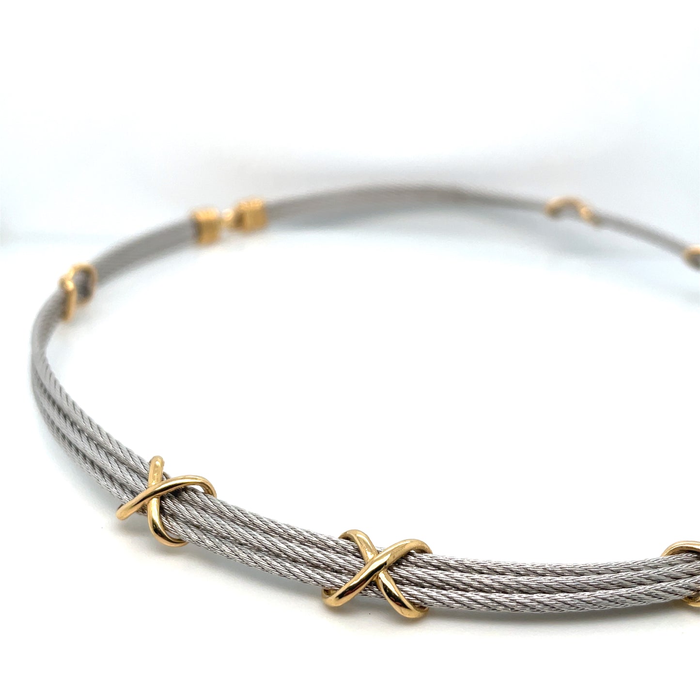 Fred Paris 18k Yellow Gold & Stainless Steel Force 10 Choker Vintage Necklace and Earrings