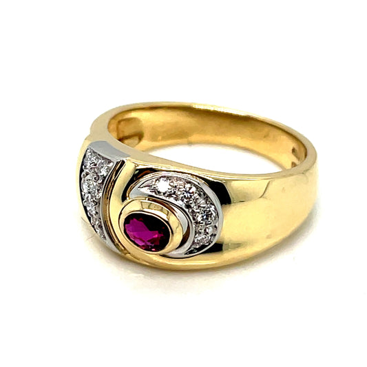 18k Yellow Gold Ruby Diamond Ring