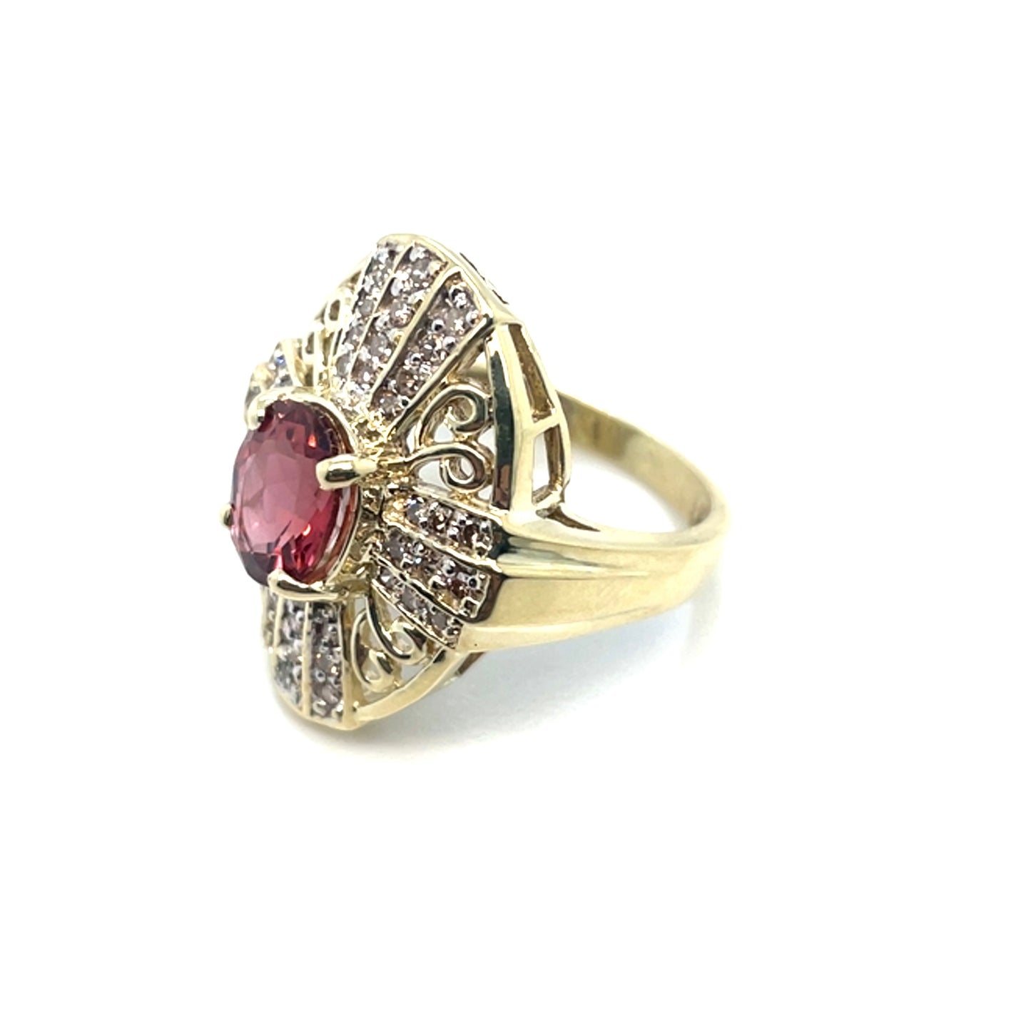 14k Yellow Gold Pink Tourmaline and 0.42 CT TW Diamonds Ring