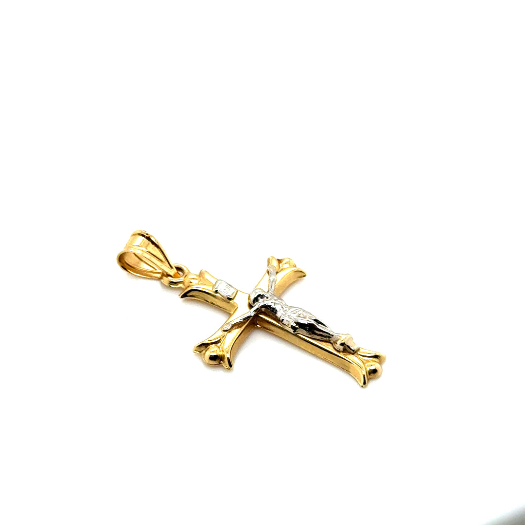 14k Yellow & White Gold Crucifix Cross Pendant