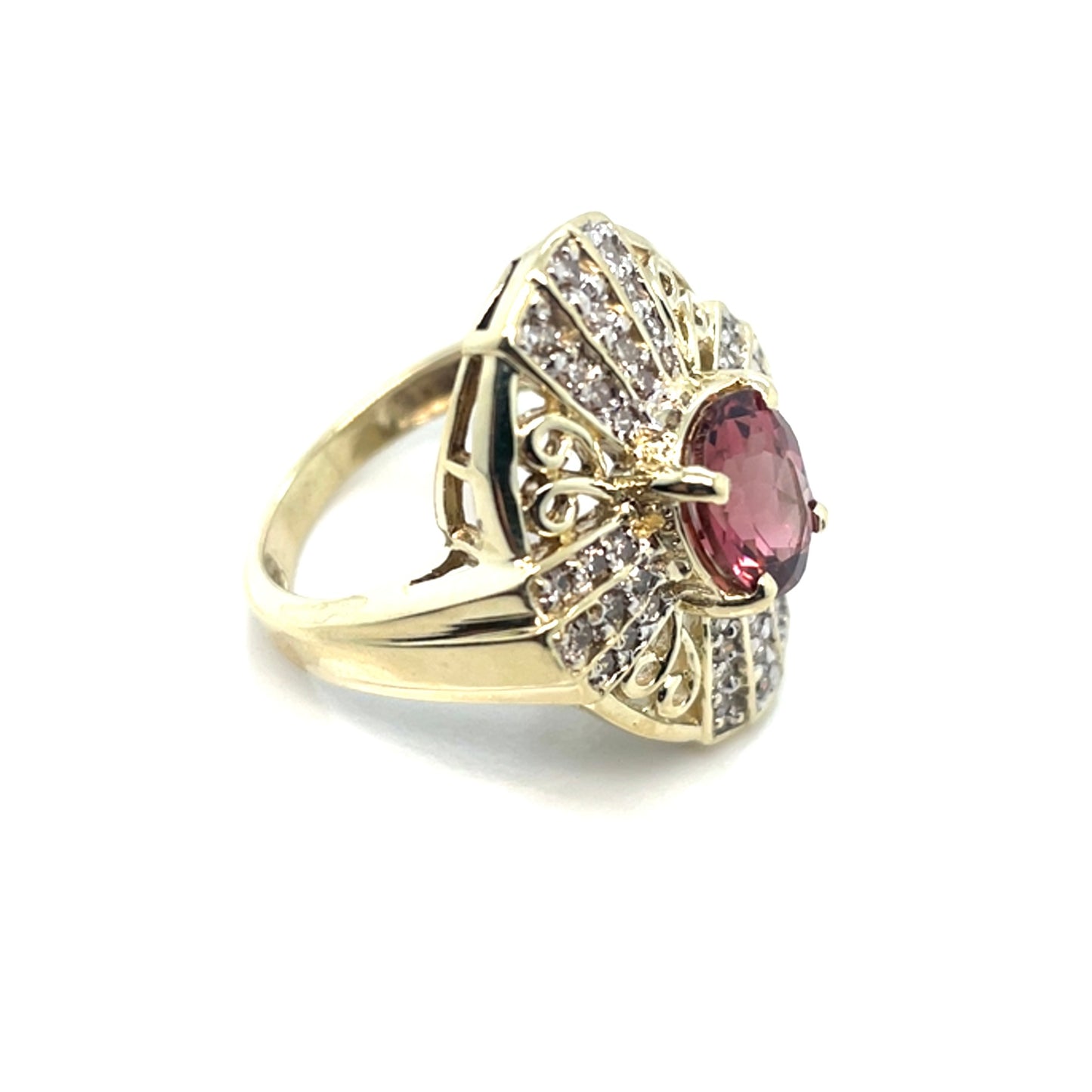 14k Yellow Gold Pink Tourmaline and 0.42 CT TW Diamonds Ring