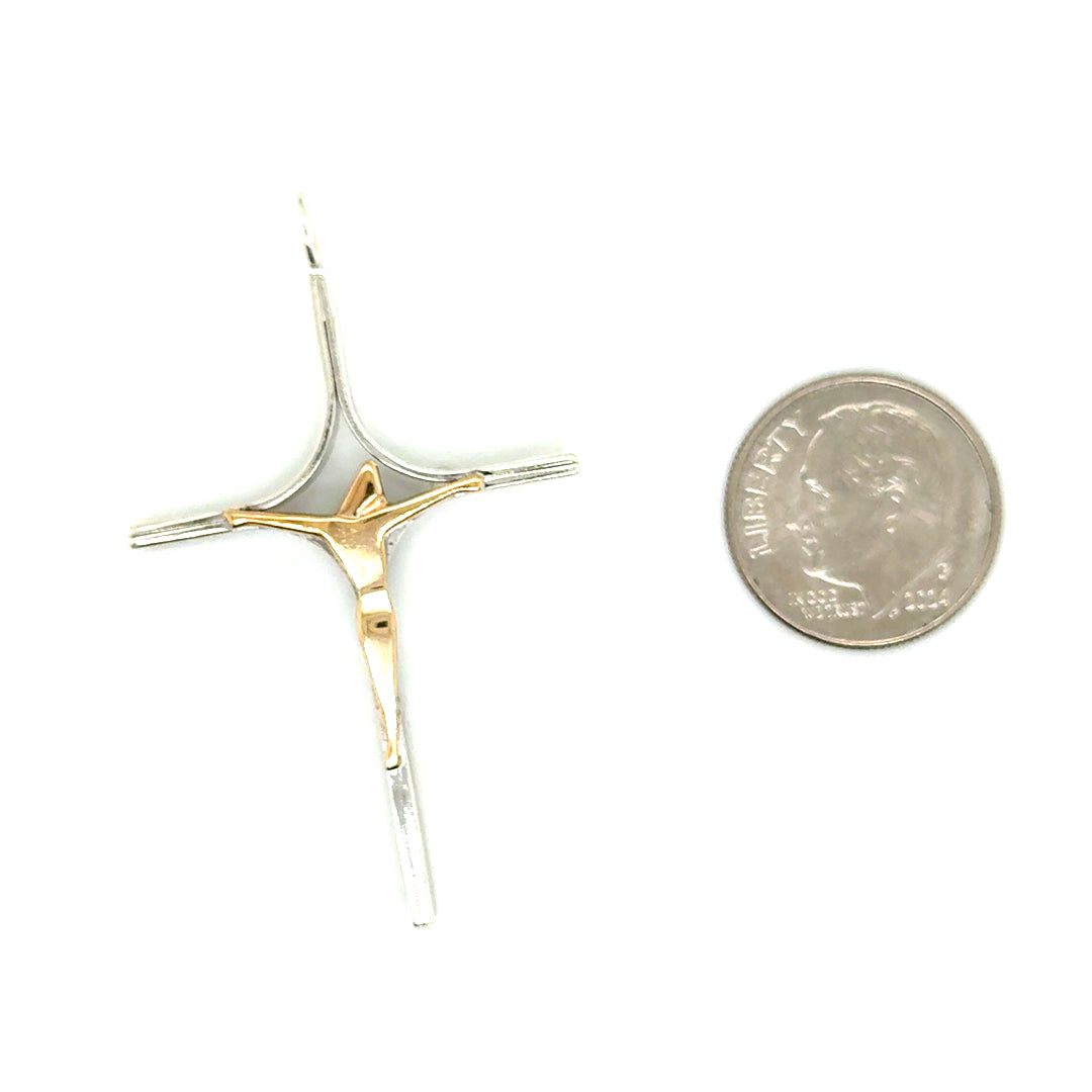 14k Yellow Gold & Silver Crucifix Cross Pendant