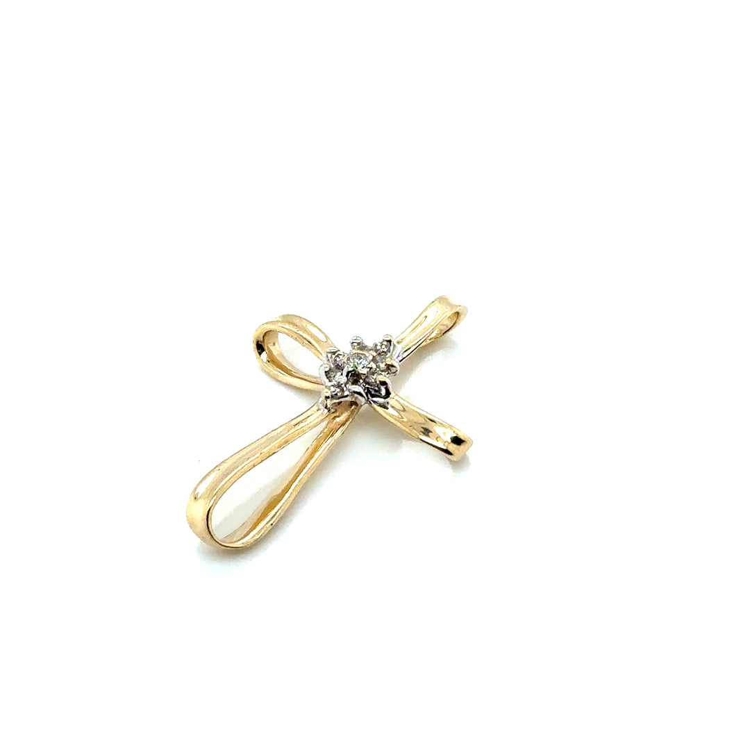 New 10k Yellow Gold Diamond Cross Pendant