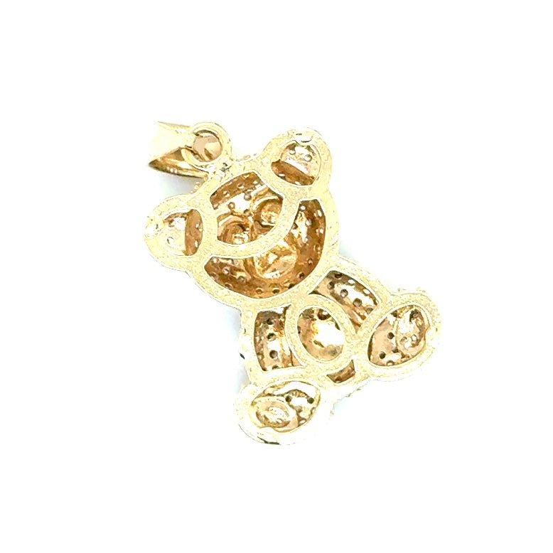 New 10k Yellow Gold CZ Teddy Bear Pendant